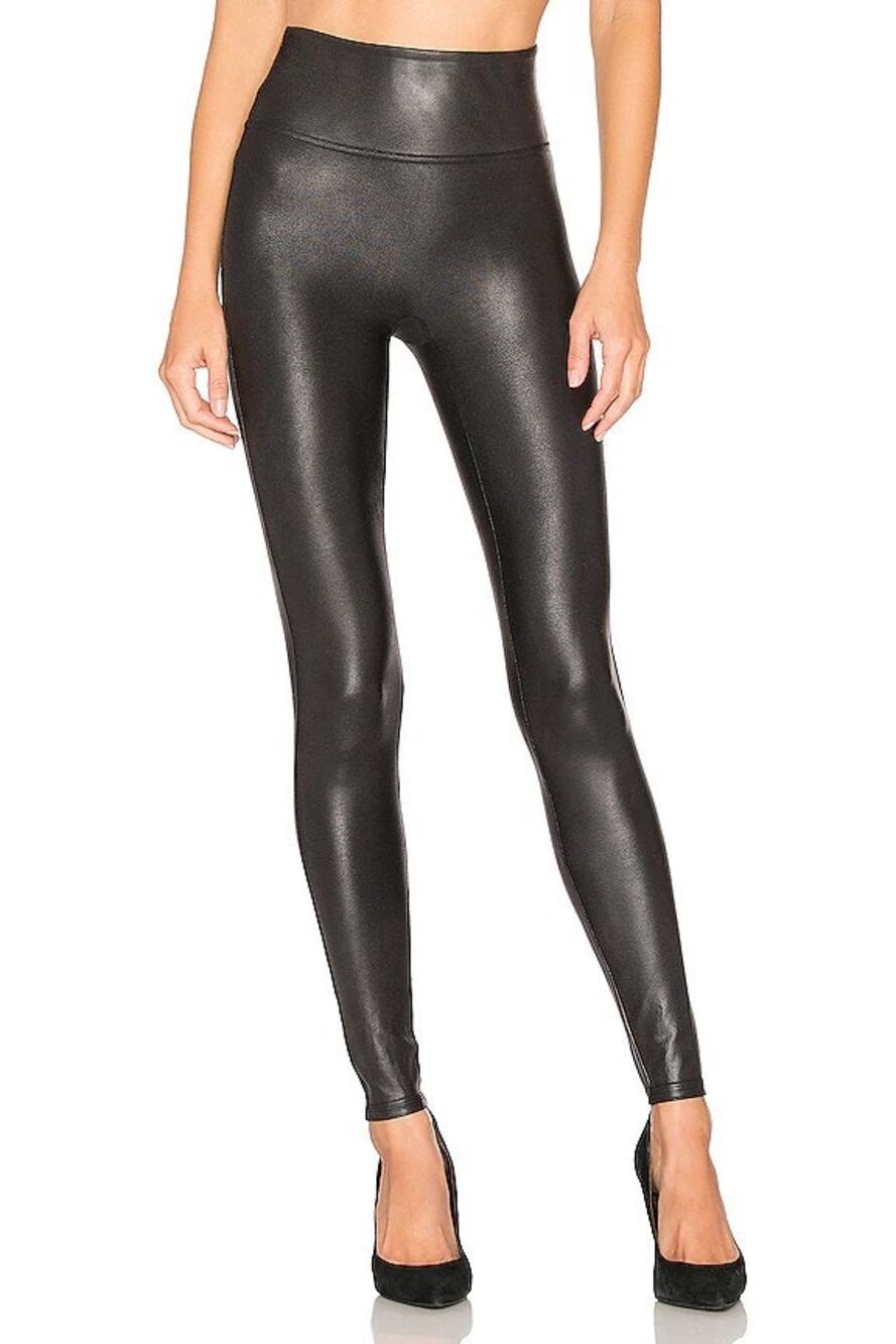 Spanx Sleek Faux Leather Leggings Small Black Slim Edgy Going Out Party Minimal - Picture 1 of 7